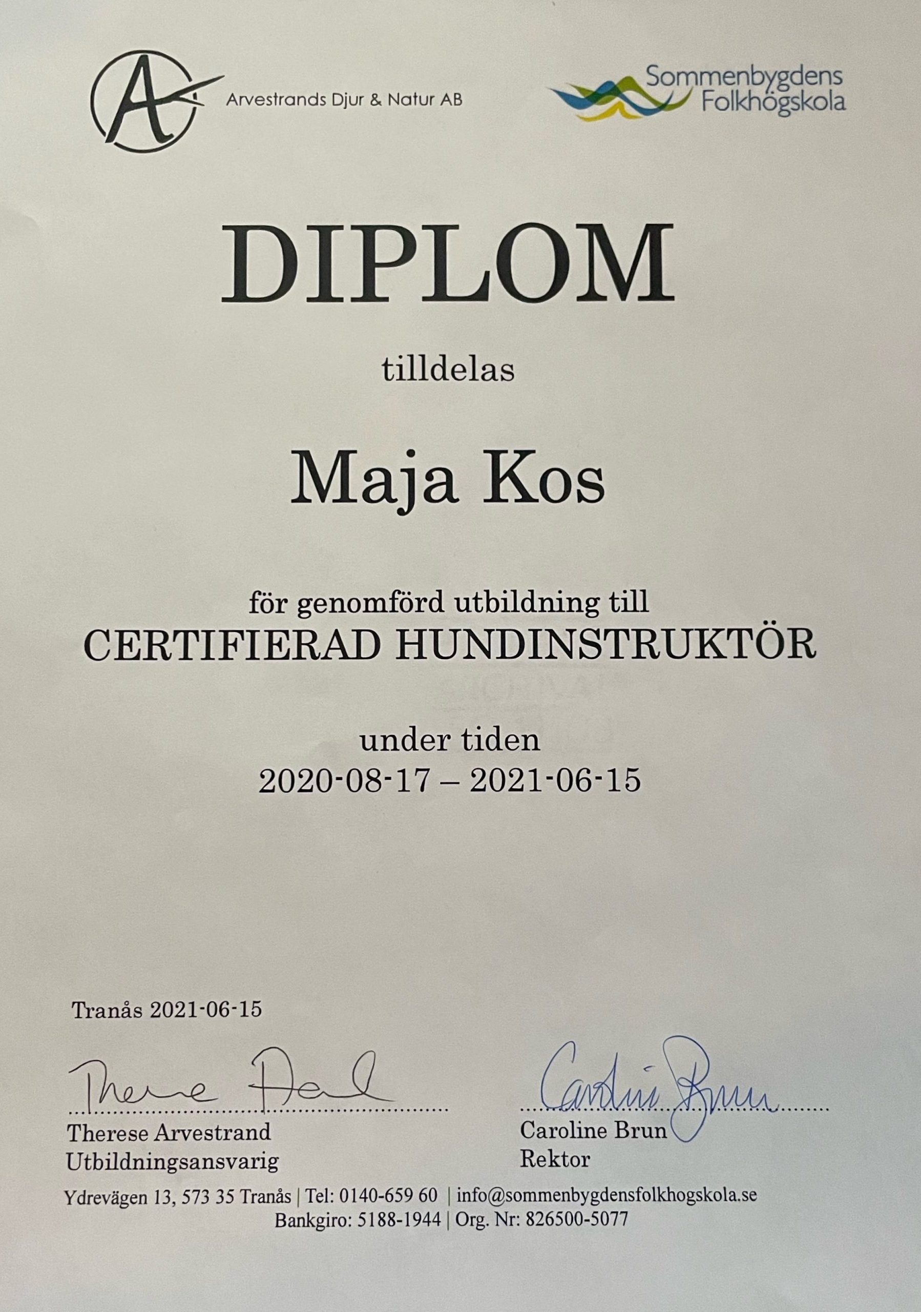 Diplom hundinstruktör